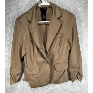 Metaphor One Button Blazer Dark Beige Women’s Size Medium Ruched Sleeves